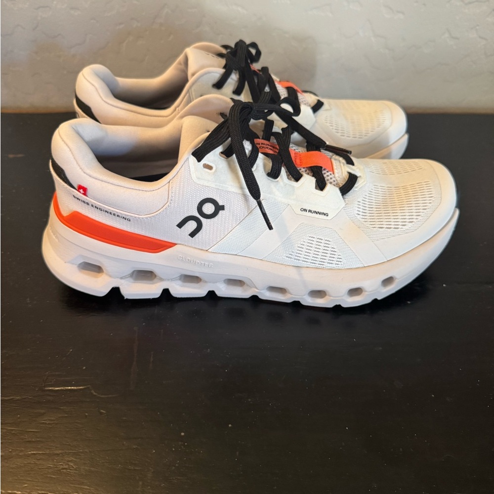 On Running women’s Cloud Runner 2 Sneakers - White, Orange, light pink & black